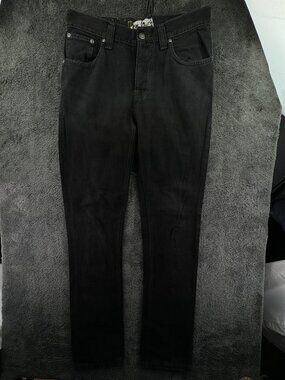 Nudie Jeans Off Beat Black Cotton Straight Cut Denim Button Fly Adult Men